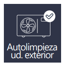 Autolimpieza de la unidad exterior La unidad exterior también incorpora un sistema de limpieza automática. El motor puede realizar una rotación automática en sentido contrario para ayudar a expulsar polvo y arena acumulados en el intercambiador exterior. Esto complementa la limpieza interior y contribuye a mantener el rendimiento del sistema.
